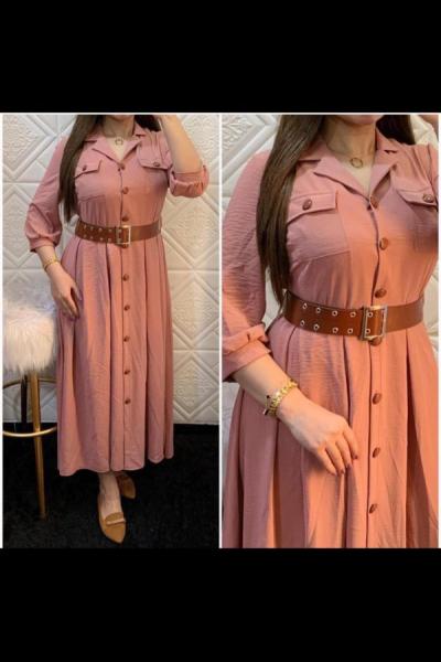 Süper Yeni Model Ayrobin Kumaş Elbise  Gül