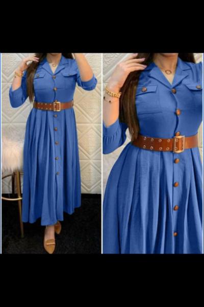 Süper Yeni Model Ayrobin Kumaş Elbise  Mavi