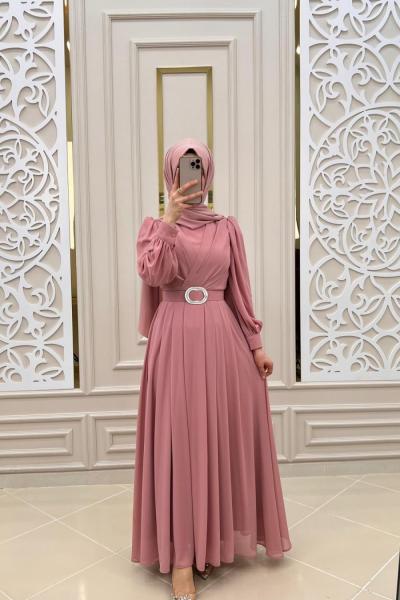 Tesettür Abiye Elbisem Pudra