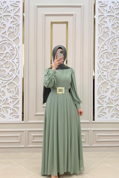 Tesettür Abiye Elbisem Fıstık Yeşili