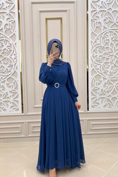 Tesettür Abiye Elbisem Saks Mavisi