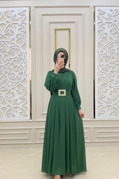 Tesettür Abiye Elbisem Çimen yeşil