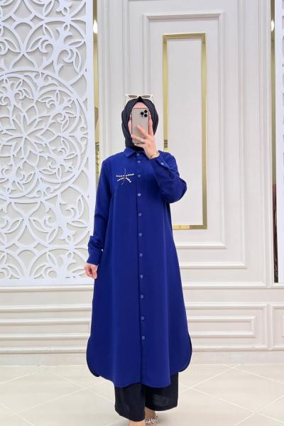 Tesettür Elbise Haziran Tunik Saks Mavisi