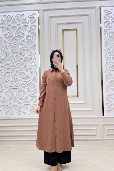 Tesettür Elbise Haziran Tunik Camel