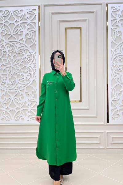 Tesettür Elbise Haziran Tunik Yeşil