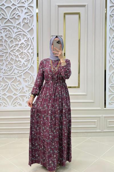 Tesettür Serap Elbisem Bordo