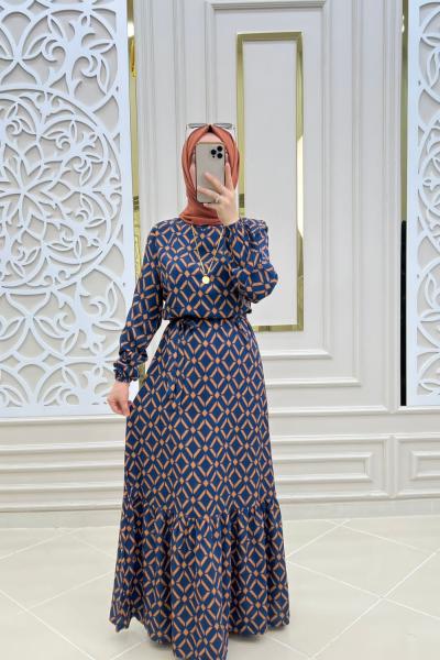 Tesettür Bakla Elbise Lacivert