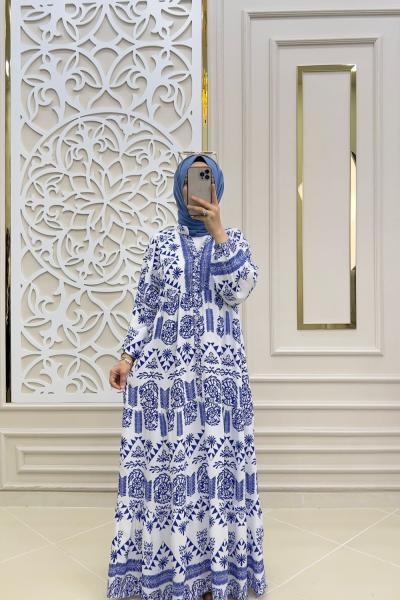 Tesettür Plaj Elbisem Mavi