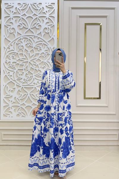 Tesettür Sahil Elbisem Beyaz mavi