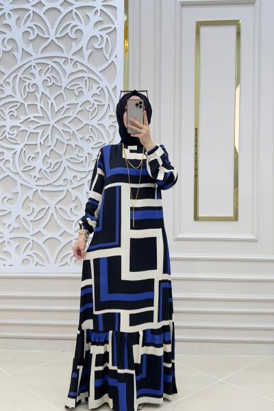 Tesettür Elbisem Saks Mavisi