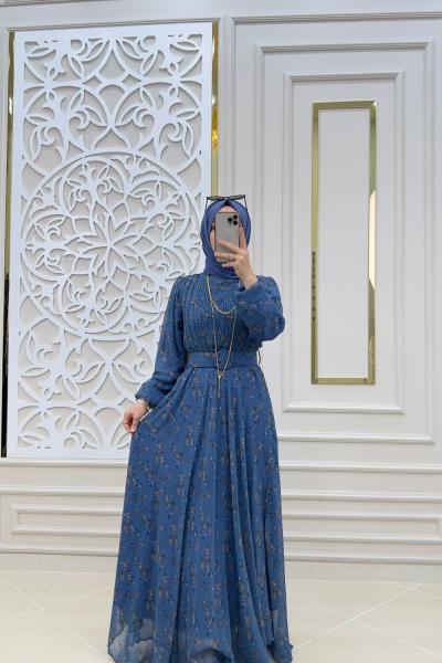 Tesettür Selvim Elbisem Saks Mavisi
