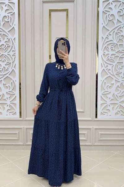 Tesettür Kavel Elbisem Saks Mavisi