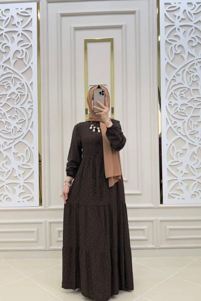 Tesettür Kavel Elbisem Kahverengi