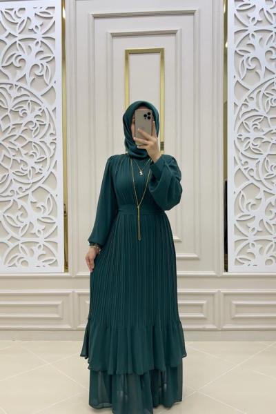 Tesettür Katre Elbise  Zümrüt