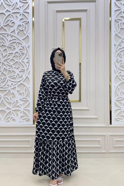 Tesettür Midye Elbisem Siyah Beyaz