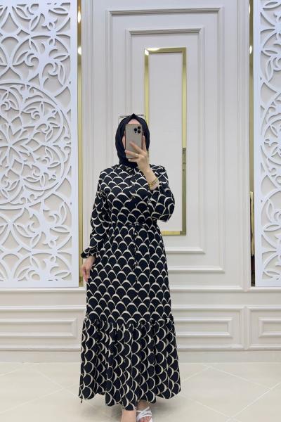 Tesettür Midye Elbisem Siyah bej