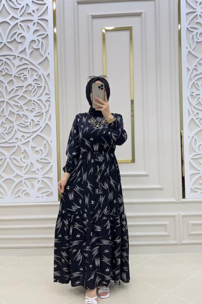 Tesettür İmza Elbisem Siyah Beyaz