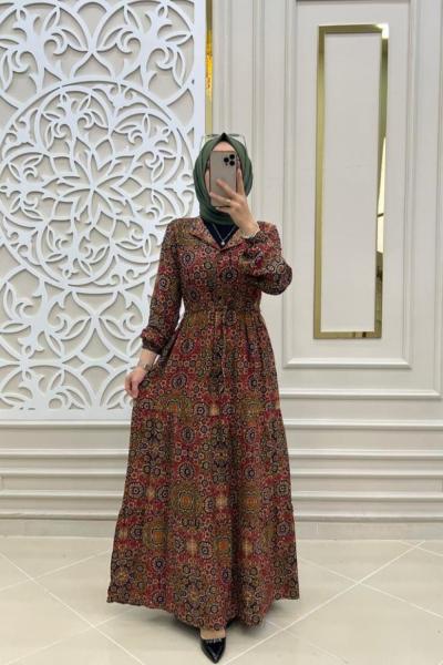 Tesettür Kehribar Elbisem Bordo