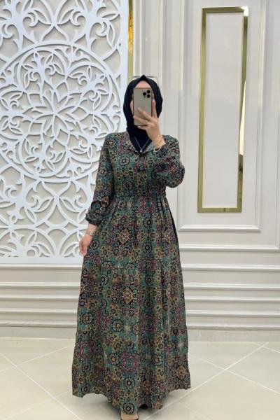 Tesettür Kehribar Elbisem Haki