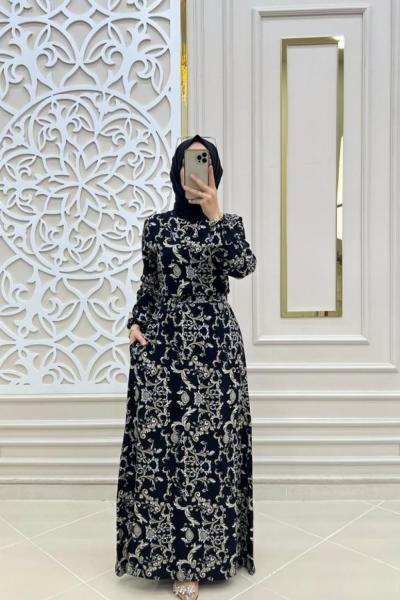 Tesettür Zincir Elbisem Siyah Beyaz