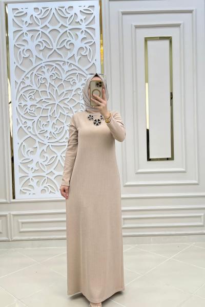 Tesettür Gamze Elbisem Krem