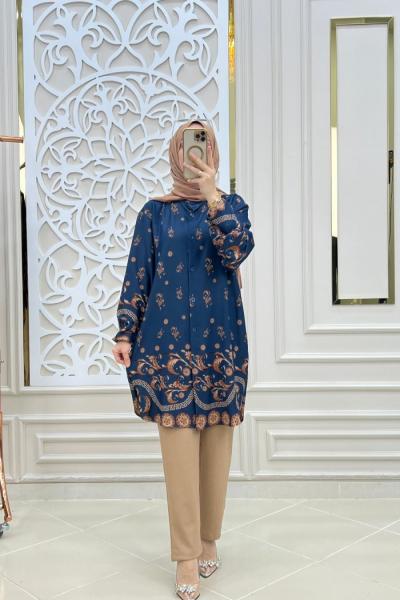 Tesettür Çiçek Takım Mavi