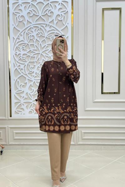 Tesettür Çiçek Takım Acı Kahve