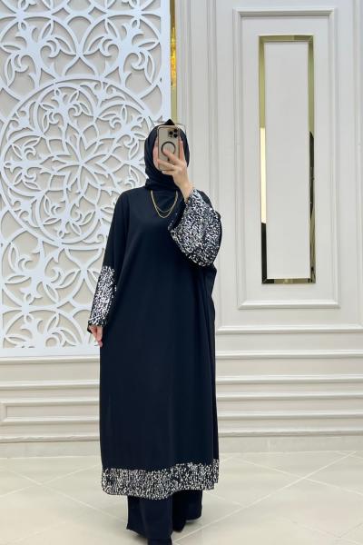 Tesettür Sezgi Tunik Siyah Gümüş