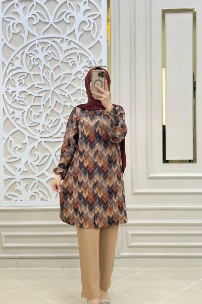 Tesettür Tunik Takım  Kahverengi