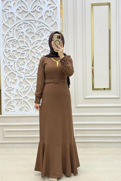 Tesettür Kuğu Elbise  Kahverengi