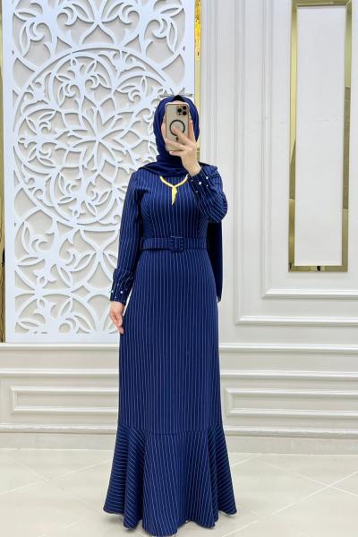 Tesettür Kuğu Elbise  Lacivert