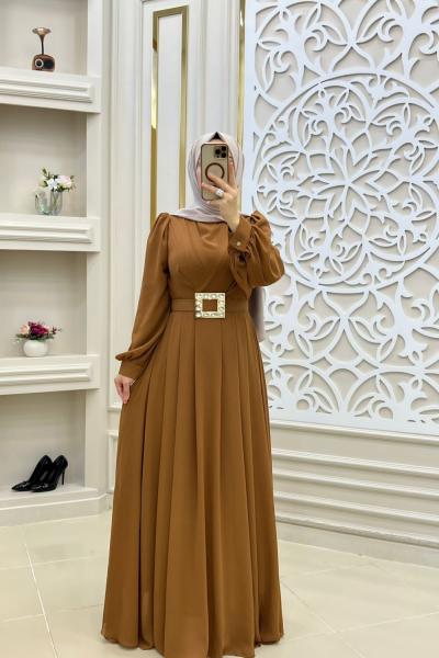 Tesettür Abiye Elbisem Kahverengi