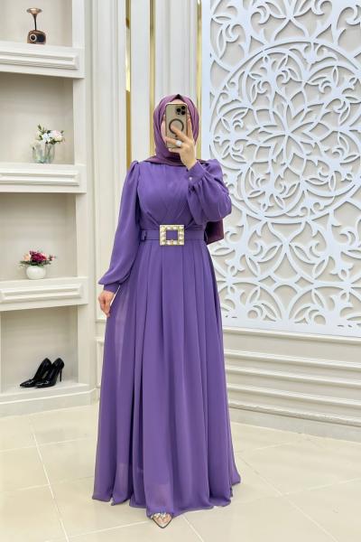 Tesettür Abiye Elbisem Lila