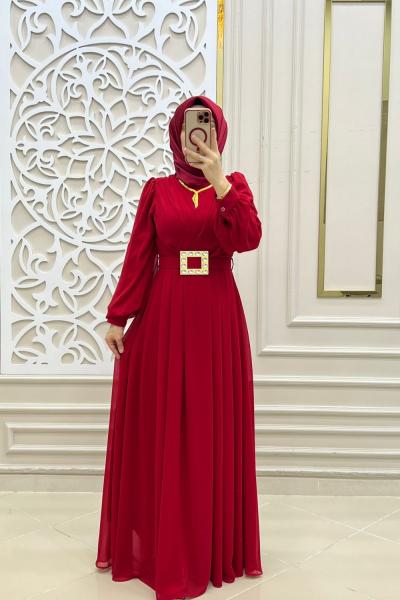 Tesettür Abiye Elbisem Kırmızı