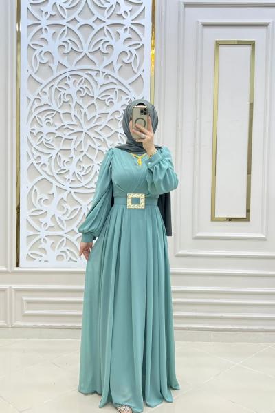 Tesettür Abiye Elbisem Mint mavisi