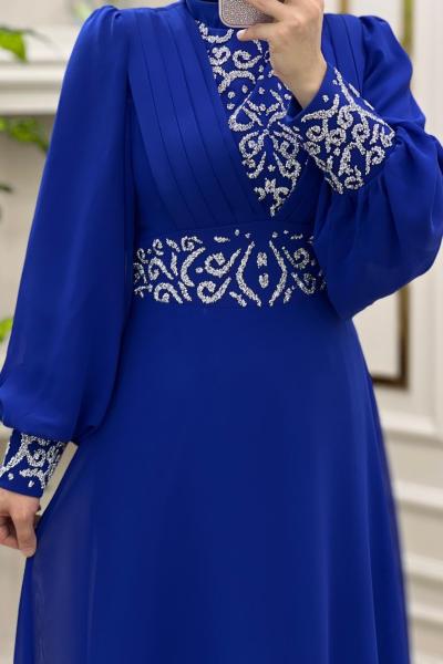 Tesettür Hürrem Elbise Saks Mavisi