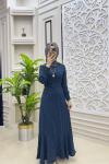 Tesettür Kuğu Elbise  Petrol Mavisi