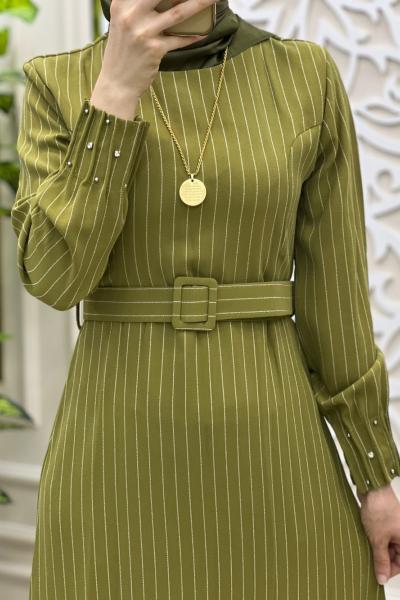 Tesettür Kuğu Elbise Yağ Yeşili