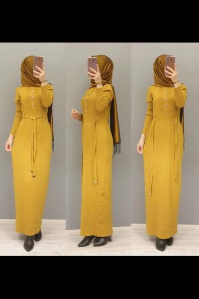 Triko Elbisemiz Yeni Sezonun En Güzellerinden  Hardal Sarısı