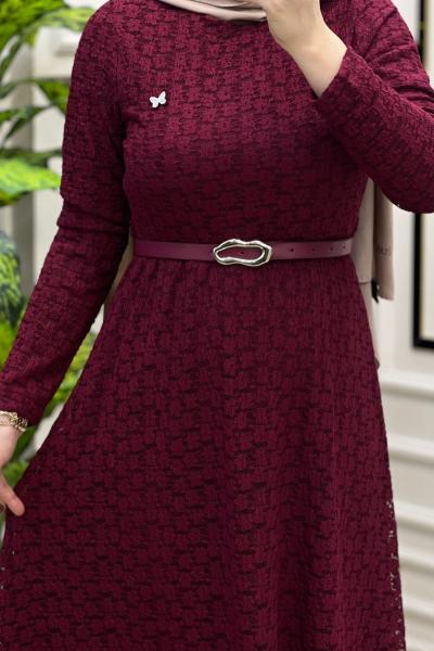 Tuba Dantel Elbise  Bordo