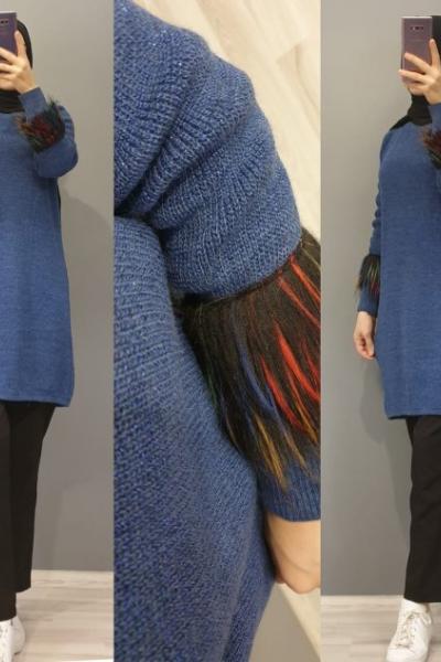 Tül Detay Tuniğim Mavi