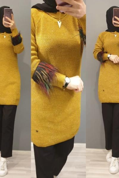 Tül Detay Tuniğim Sarı