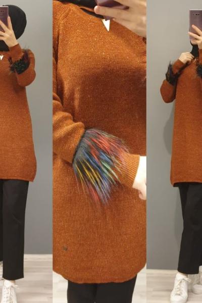 Tül Detay Tuniğim Kiremit