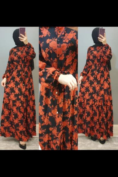 Viskon Elbise Siyah Kırmızı