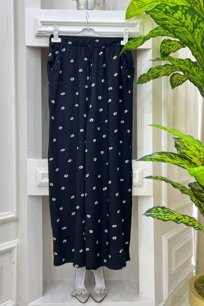 Viskon Pantolon Papatya Model Siyah bej