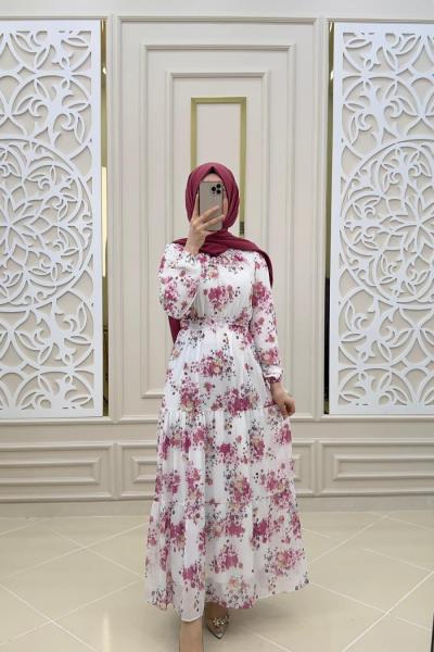 Yakamoz Şifon Elbise  Pembe