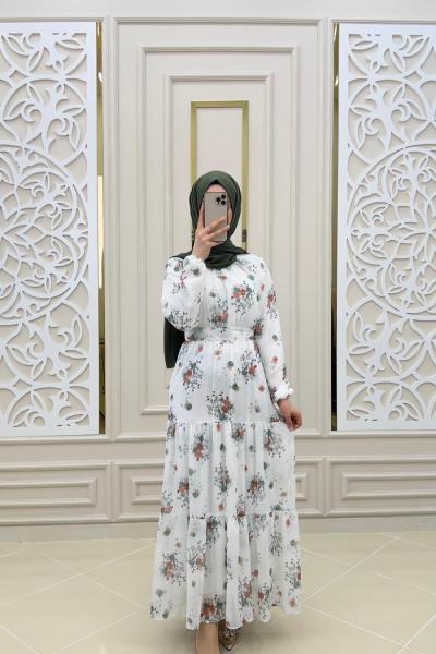 Yakamoz Şifon Elbise  Beyaz