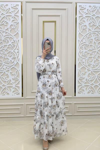 Yakamoz Şifon Elbise  Vizon