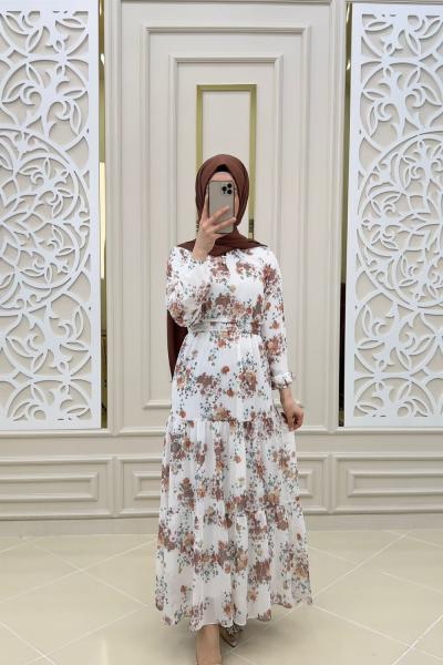 Yakamoz Şifon Elbise  Kahverengi