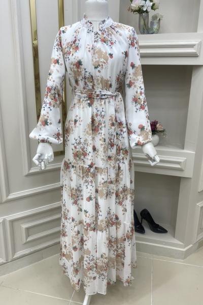 Yakamoz Şifon Elbise  Açık kahve